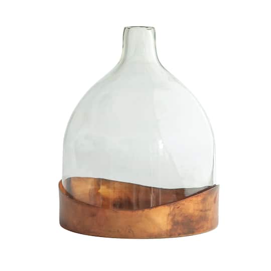 Glass Cloche with Antique Copper Metal Tray